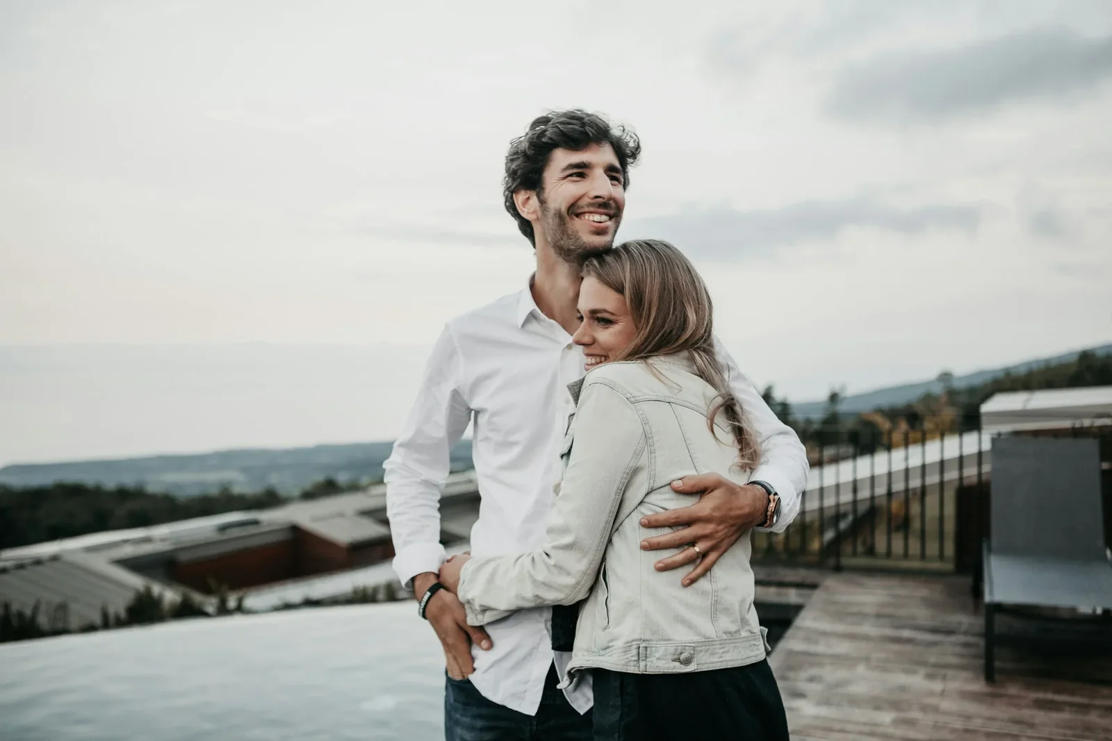 Couple embracing outdoors after couples therapy in West LA